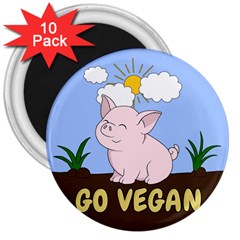 Go Vegan - Cute Pig 3  Magnets (10 pack) 