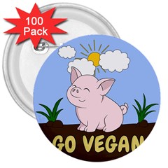 Go Vegan - Cute Pig 3  Buttons (100 pack) 