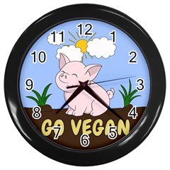 Go Vegan - Cute Pig Wall Clocks (Black)