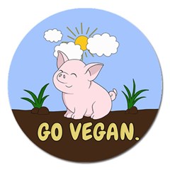 Go Vegan - Cute Pig Magnet 5  (Round)