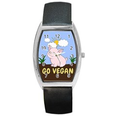 Go Vegan - Cute Pig Barrel Style Metal Watch