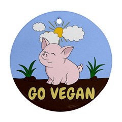 Go Vegan - Cute Pig Round Ornament (Two Sides)