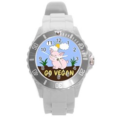 Go Vegan - Cute Pig Round Plastic Sport Watch (L)