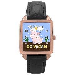 Go Vegan - Cute Pig Rose Gold Leather Watch 