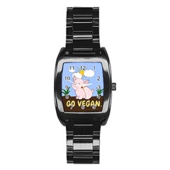 Go Vegan - Cute Pig Stainless Steel Barrel Watch