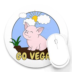 Go Vegan - Cute Pig Round Mousepads by Valentinaart