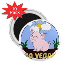 Go Vegan - Cute Pig 2 25  Magnets (10 Pack)  by Valentinaart