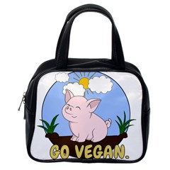 Go Vegan - Cute Pig Classic Handbags (one Side) by Valentinaart