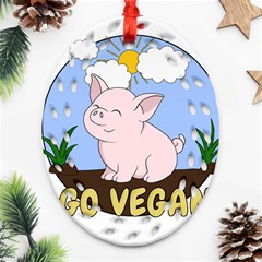 Go Vegan - Cute Pig Ornament (oval Filigree) by Valentinaart