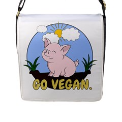 Go Vegan - Cute Pig Flap Messenger Bag (l)  by Valentinaart