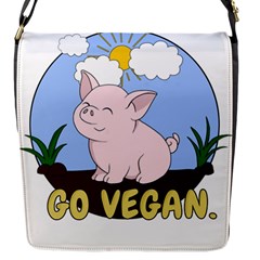 Go Vegan - Cute Pig Flap Messenger Bag (s) by Valentinaart