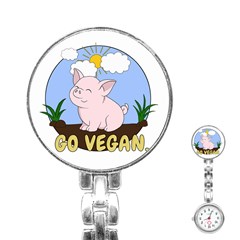 Go Vegan - Cute Pig Stainless Steel Nurses Watch by Valentinaart