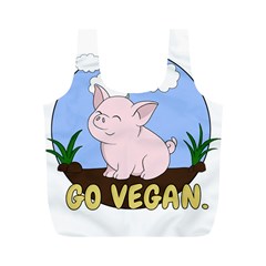 Go Vegan - Cute Pig Full Print Recycle Bags (m)  by Valentinaart