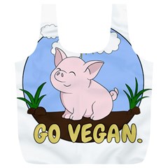 Go Vegan - Cute Pig Full Print Recycle Bags (l)  by Valentinaart