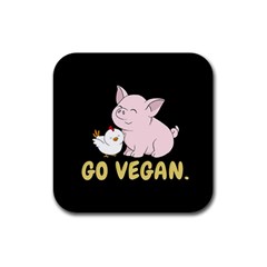 Go Vegan - Cute Pig And Chicken Rubber Coaster (square)  by Valentinaart