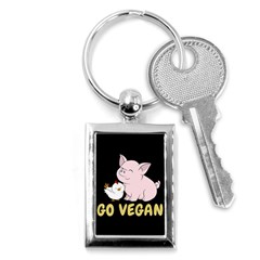 Go Vegan - Cute Pig And Chicken Key Chains (rectangle)  by Valentinaart