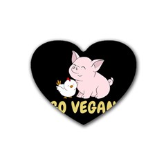 Go Vegan - Cute Pig And Chicken Heart Coaster (4 Pack)  by Valentinaart