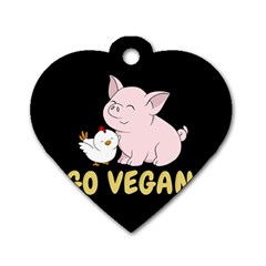 Go Vegan - Cute Pig And Chicken Dog Tag Heart (two Sides) by Valentinaart