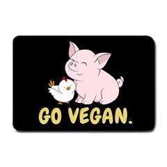 Go Vegan - Cute Pig And Chicken Small Doormat  by Valentinaart