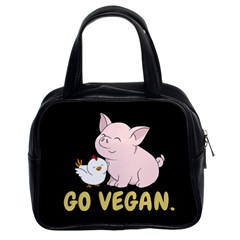 Go Vegan - Cute Pig And Chicken Classic Handbags (2 Sides) by Valentinaart