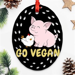 Go Vegan - Cute Pig And Chicken Oval Filigree Ornament (two Sides) by Valentinaart