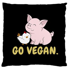 Go Vegan - Cute Pig And Chicken Large Cushion Case (two Sides) by Valentinaart