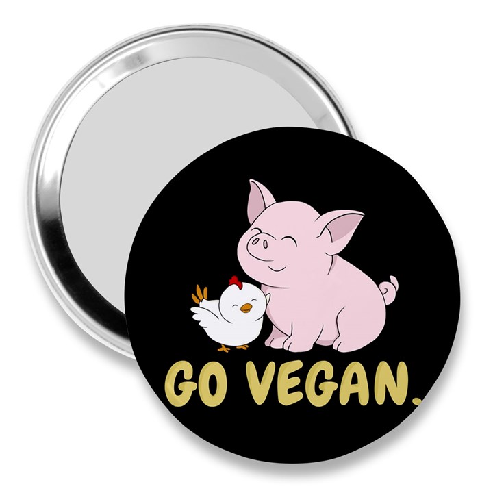 Go Vegan - Cute Pig and Chicken 3  Handbag Mirrors