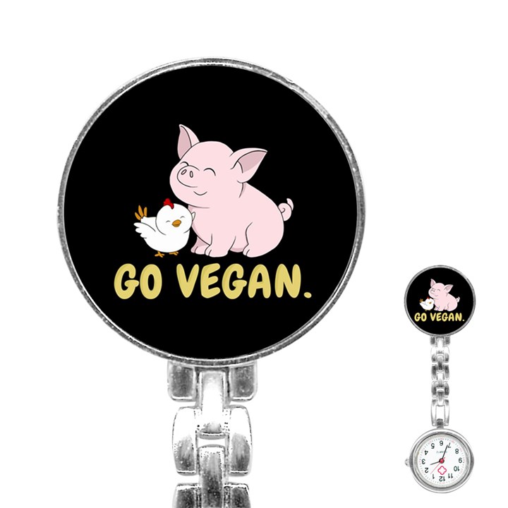 Go Vegan - Cute Pig and Chicken Stainless Steel Nurses Watch