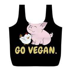 Go Vegan - Cute Pig And Chicken Full Print Recycle Bags (l)  by Valentinaart