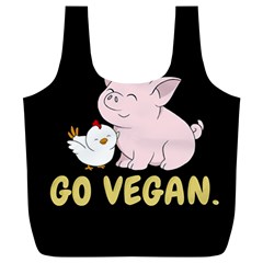 Go Vegan - Cute Pig And Chicken Full Print Recycle Bags (l)  by Valentinaart