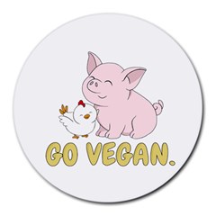 Go Vegan - Cute Pig And Chicken Round Mousepads by Valentinaart