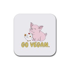 Go Vegan - Cute Pig And Chicken Rubber Coaster (square)  by Valentinaart