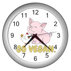 Go Vegan - Cute Pig And Chicken Wall Clocks (silver) 