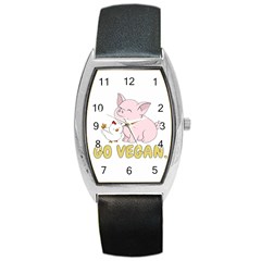 Go Vegan - Cute Pig And Chicken Barrel Style Metal Watch by Valentinaart