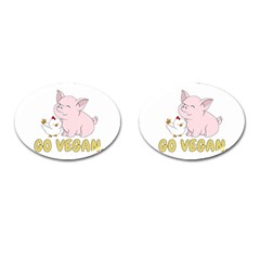 Go Vegan - Cute Pig And Chicken Cufflinks (oval) by Valentinaart