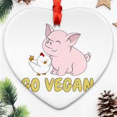 Go Vegan - Cute Pig And Chicken Heart Ornament (two Sides) by Valentinaart