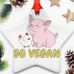 Go Vegan - Cute Pig And Chicken Star Ornament (two Sides) by Valentinaart