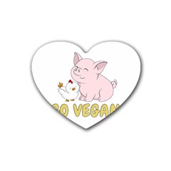 Go Vegan - Cute Pig And Chicken Heart Coaster (4 Pack)  by Valentinaart