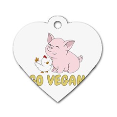 Go Vegan - Cute Pig And Chicken Dog Tag Heart (two Sides) by Valentinaart