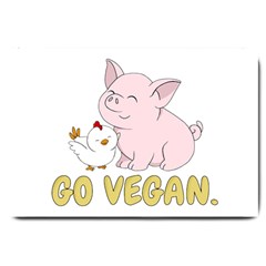 Go Vegan - Cute Pig And Chicken Large Doormat  by Valentinaart