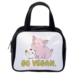 Go Vegan - Cute Pig And Chicken Classic Handbags (one Side) by Valentinaart