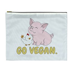 Go Vegan - Cute Pig And Chicken Cosmetic Bag (xl) by Valentinaart