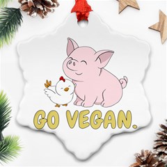 Go Vegan - Cute Pig And Chicken Snowflake Ornament (two Sides) by Valentinaart