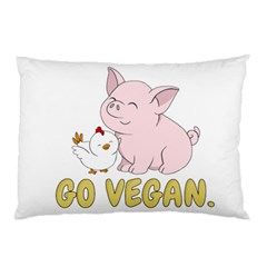 Go Vegan - Cute Pig And Chicken Pillow Case (two Sides) by Valentinaart