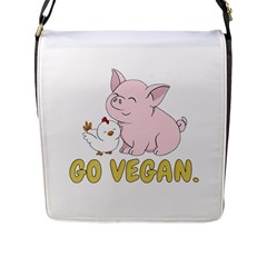 Go Vegan - Cute Pig And Chicken Flap Messenger Bag (l)  by Valentinaart