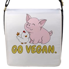 Go Vegan - Cute Pig And Chicken Flap Messenger Bag (s) by Valentinaart