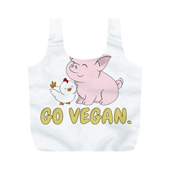 Go Vegan - Cute Pig And Chicken Full Print Recycle Bags (m)  by Valentinaart