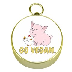 Go Vegan - Cute Pig And Chicken Gold Compasses by Valentinaart