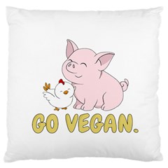 Go Vegan - Cute Pig And Chicken Large Flano Cushion Case (one Side) by Valentinaart