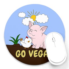 Go Vegan - Cute Pig And Chicken Round Mousepads by Valentinaart